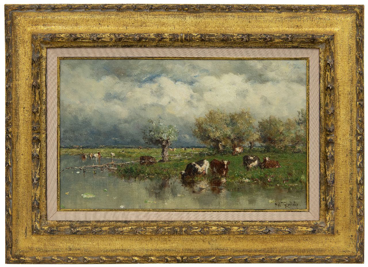 Roelofs W.  | Willem Roelofs, Kühe in Wasserlandschaft, Öl auf Leinwand 24,2 x 38,9 cm, Unterzeichnet r.u. und zu datieren um 1880
