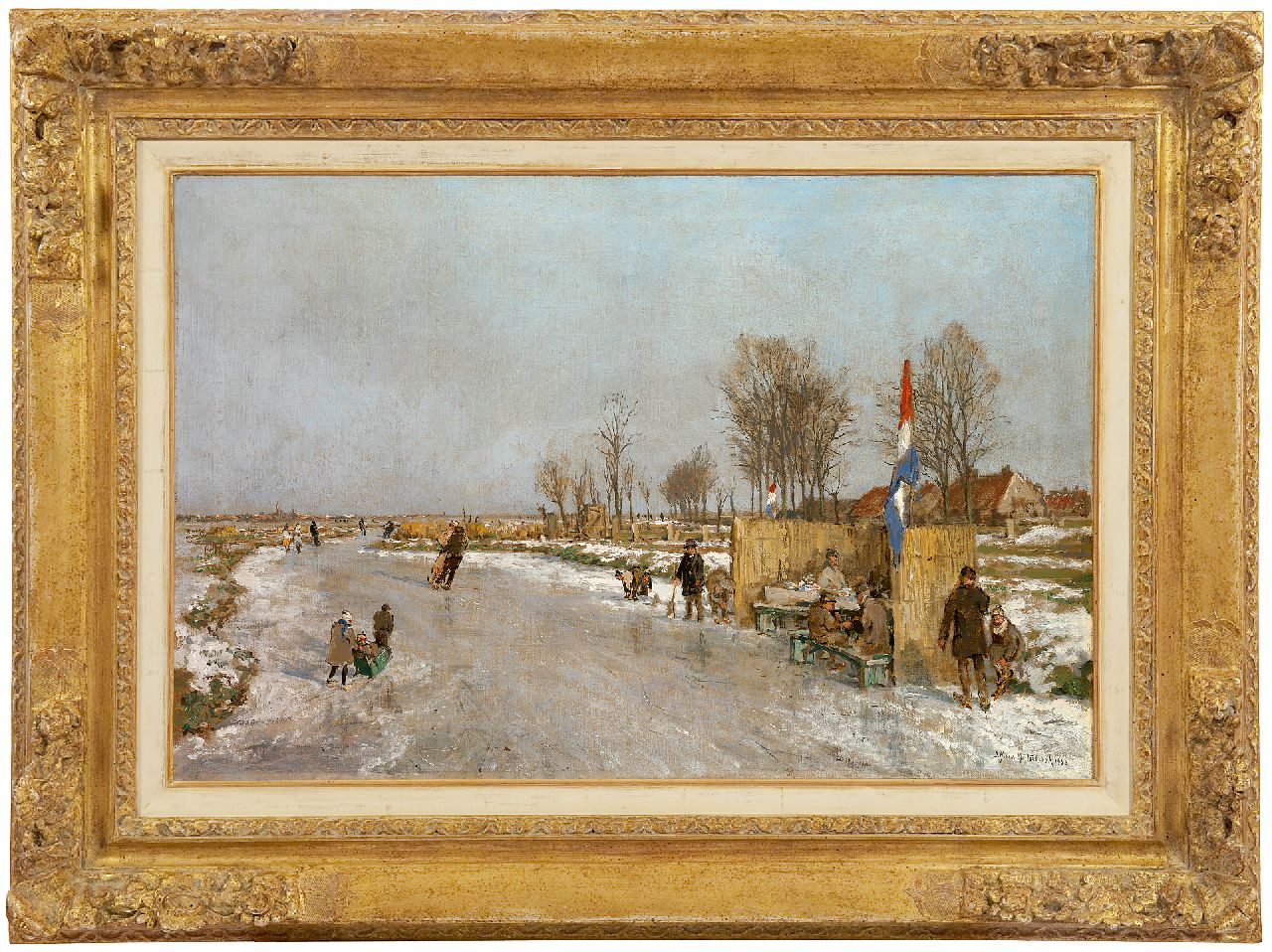 Mastenbroek J.H. van | Johan Hendrik van Mastenbroek | Gemälde zum Verkauf angeboten | Eisvergnügen auf holländschen Kanälen, Öl auf Leinwand 47,2 x 71,2 cm, Unterzeichnet r.u. und datiert 1933