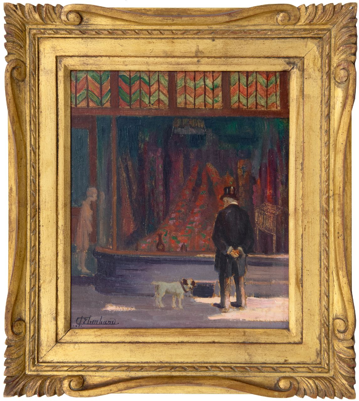 Eberhard G.G.A.  | Guillaume Gustave Antoine Eberhard, Beim Schaufenster, Öl auf Holz 34,8 x 29,7 cm, Unterzeichnet l.u.