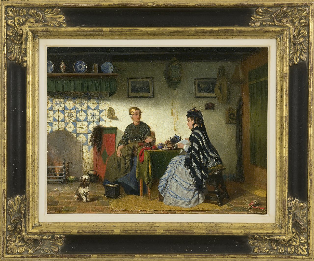 Kool S.C.  | Sipke 'Cornelis' Kool, Friesischer Innenraum mit zwei Frauen, Öl auf Holz 26,6 x 34,9 cm, Unterzeichnet l.u. und Im Verso datiert 1875