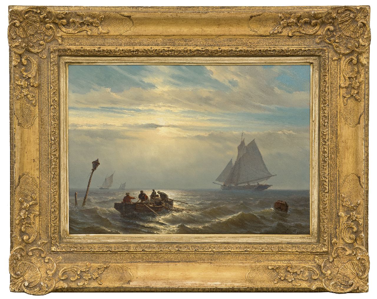 Meijer J.H.L.  | Johan Hendrik 'Louis' Meijer | Gemälde zum Verkauf angeboten | Abendstimmung auf dem Meer, Öl auf Holz 30,7 x 42,1 cm, Unterzeichnet r.u.