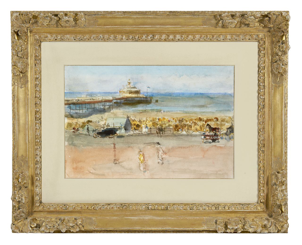 Israels I.L.  | 'Isaac' Lazarus Israels, Ein sonniger Tag auf der Strandpromenade von Scheveningen, Aquarell und Gouache auf Papier auf Holzfaserplatte 33,7 x 50,6 cm, zu datieren 1915-1919