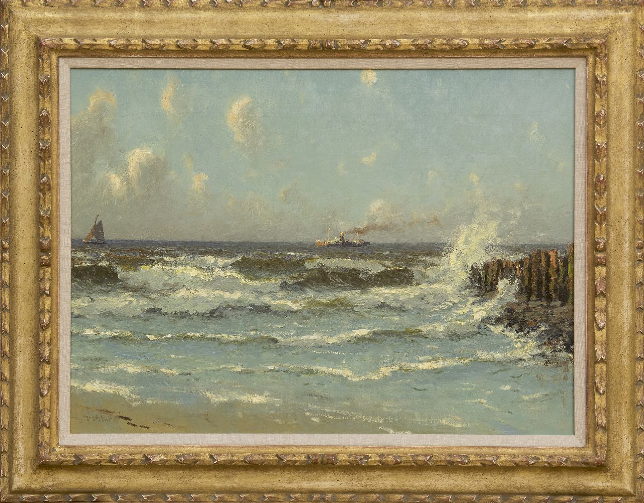 Dekker H.N.  | Henricus Nicolaas 'Henk' Dekker | Gemälde zum Verkauf angeboten | Schiffe vor der Nordseeküste, Öl auf Leinwand 43,0 x 58,0 cm, Unterzeichnet l.u.