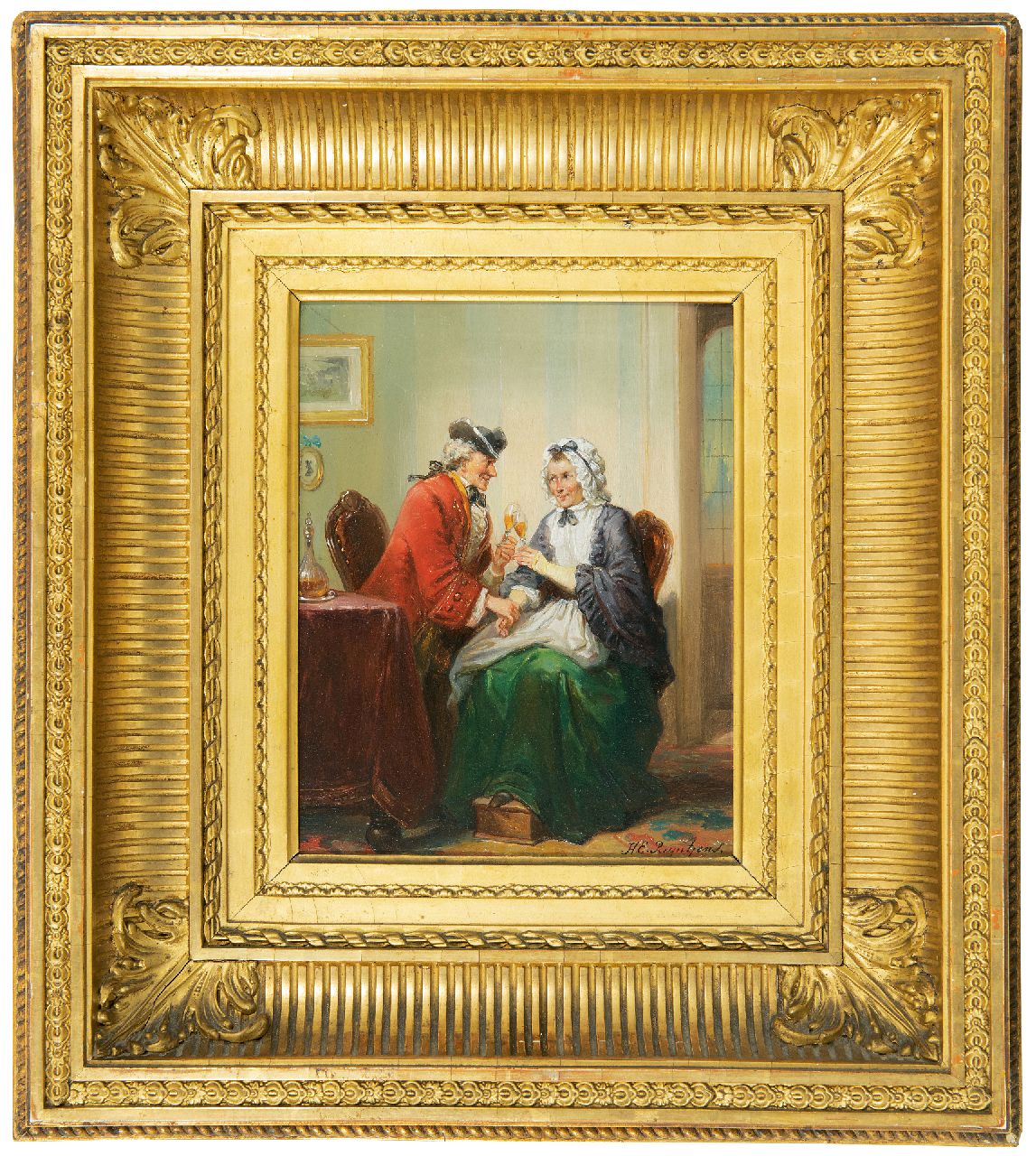 Reijntjens H.E.  | Henricus Engelbertus Reijntjens | Gemälde zum Verkauf angeboten | Die Besiegelung des Heiratsantrags, Öl auf Holz 19,3 x 15,1 cm, Unterzeichnet u.r.