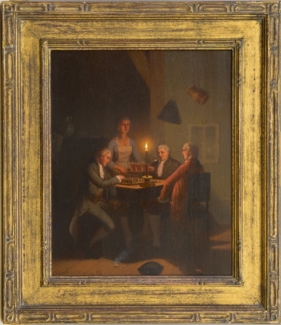 Culverhouse J.M.  | Johan Mengels Culverhouse | Gemälde zum Verkauf angeboten | Schachspieler bei Kerzenlicht, Öl auf Holz 26,8 x 21,3 cm, Unterzeichnet l.u. und datiert '64