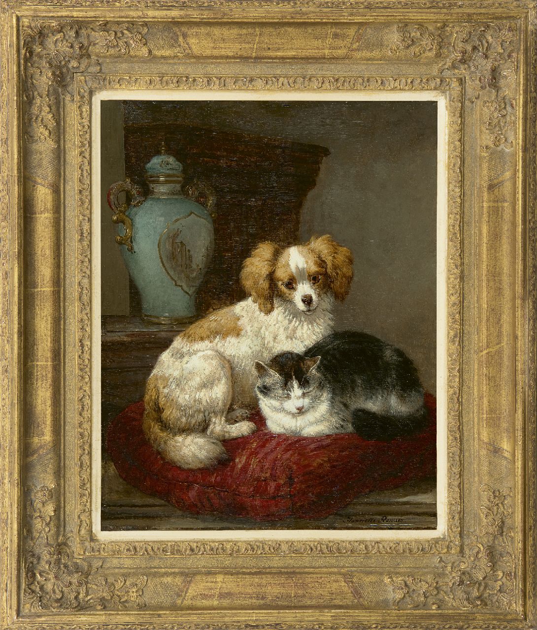 Ronner-Knip H.  | Henriette Ronner-Knip, Die besten Freunde, Öl auf Holz 45,9 x 36,7 cm, Unterzeichnet r.u.