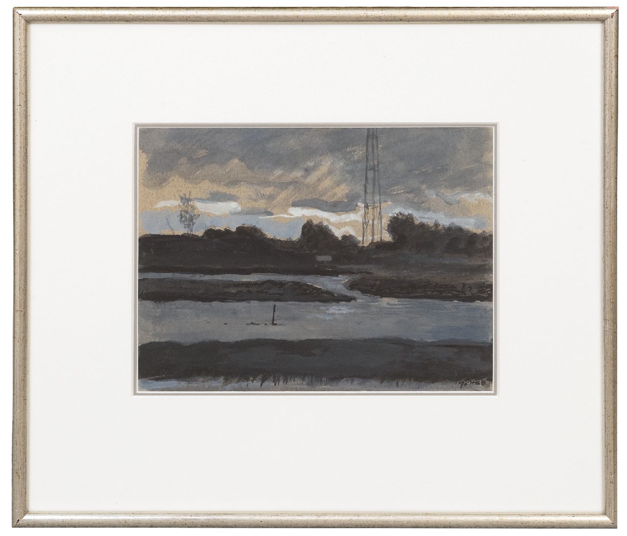 Kamerlingh Onnes H.H.  | 'Harm' Henrick Kamerlingh Onnes, Flusslandschaft, Gouache auf Papier 22,0 x 29,0 cm, Unterzeichnet r.u. mit Monogramm und datiert '70