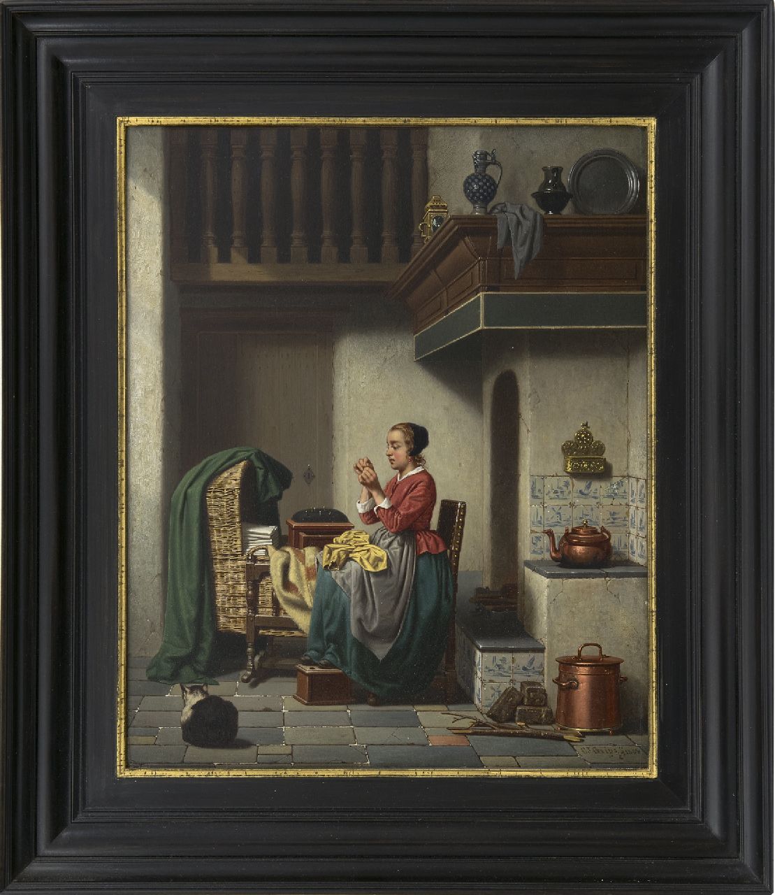 Grips C.J.  | Carel Jozeph Grips, Die Flickwäsche, Öl auf Holz 36,0 x 29,3 cm, Unterzeichnet r.u. und datiert 1864