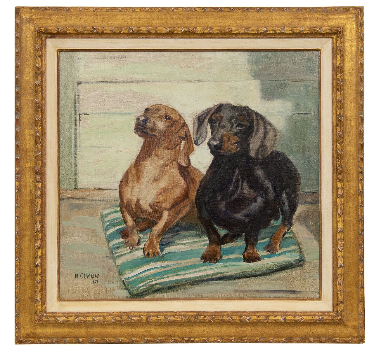 Cunow-Detjen N.  | Nelly Cunow-Detjen | Gemälde zum Verkauf angeboten | Kurzhaardackelpaar, Öl auf Leinwand 54,0 x 56,5 cm, Unterzeichnet l.u. und datiert 1932