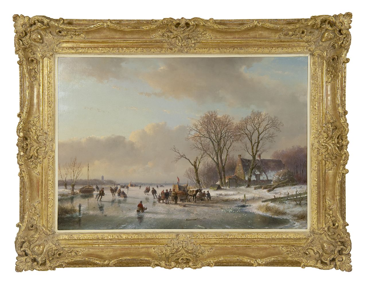 Schelfhout A.  | Andreas Schelfhout | Gemälde zum Verkauf angeboten | Schlittschuhläufer auf zugefrorenem Fluss, Öl auf Leinwand 65,3 x 93,1 cm, Unterzeichnet l.u. und zu datieren um 1850-1860