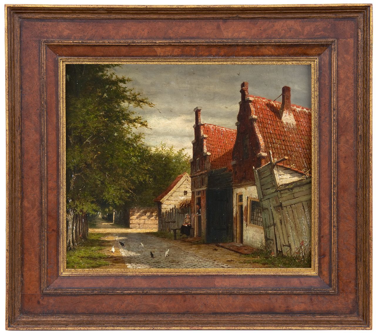 Mittertreiner J.J.  | Johannes Jacobus Mittertreiner, Dorfstrasse mit Figuren in einer Türöffnung, Öl auf Malereifaser 35,2 x 43,0 cm, Unterzeichnet r.u.