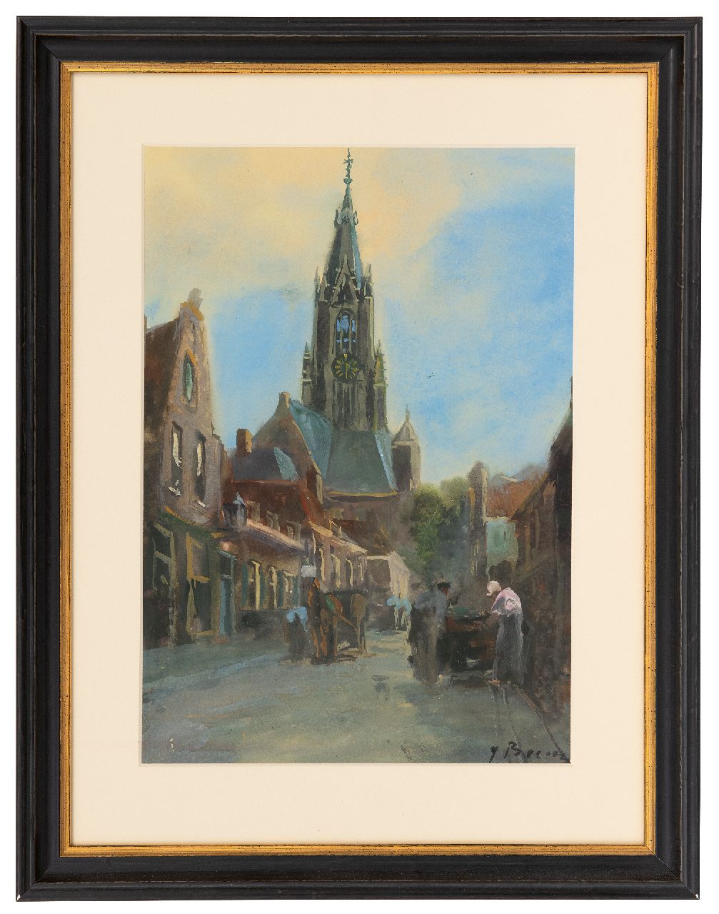 Beertz  J. | J. J. Beertz | Aquarelle und Zeichnungen zum Verkauf angeboten | Stadtansicht mit der Nieuwe Kerk zu Delft, Aquarell auf Papier 38,3 x 26,6 cm, Unterzeichnet r.u.
