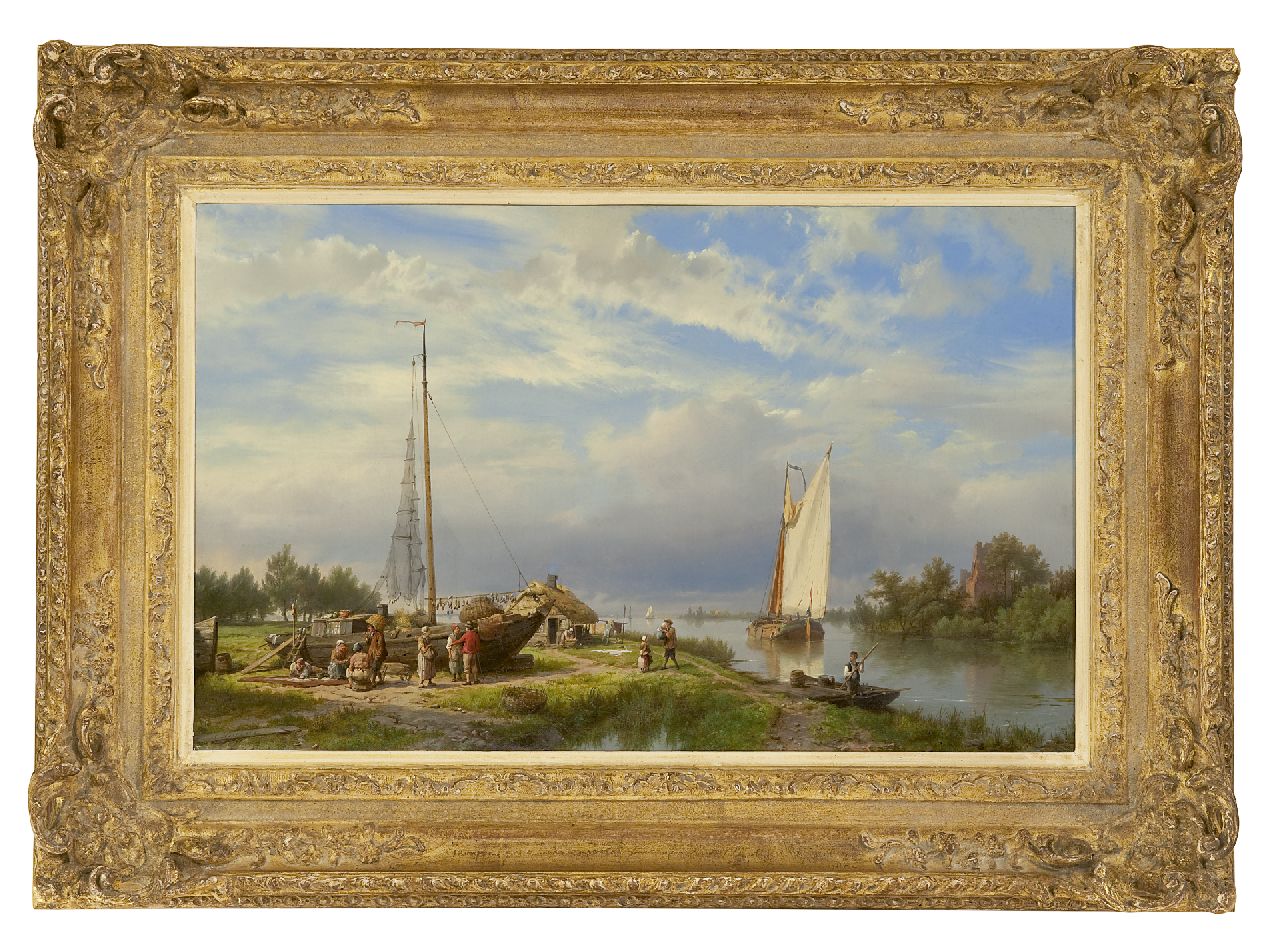 Koekkoek H.  | Hermanus Koekkoek, Am Fluss an einem Sommertag, Öl auf Leinwand 36,8 x 58,0 cm, Unterzeichnet l.u.