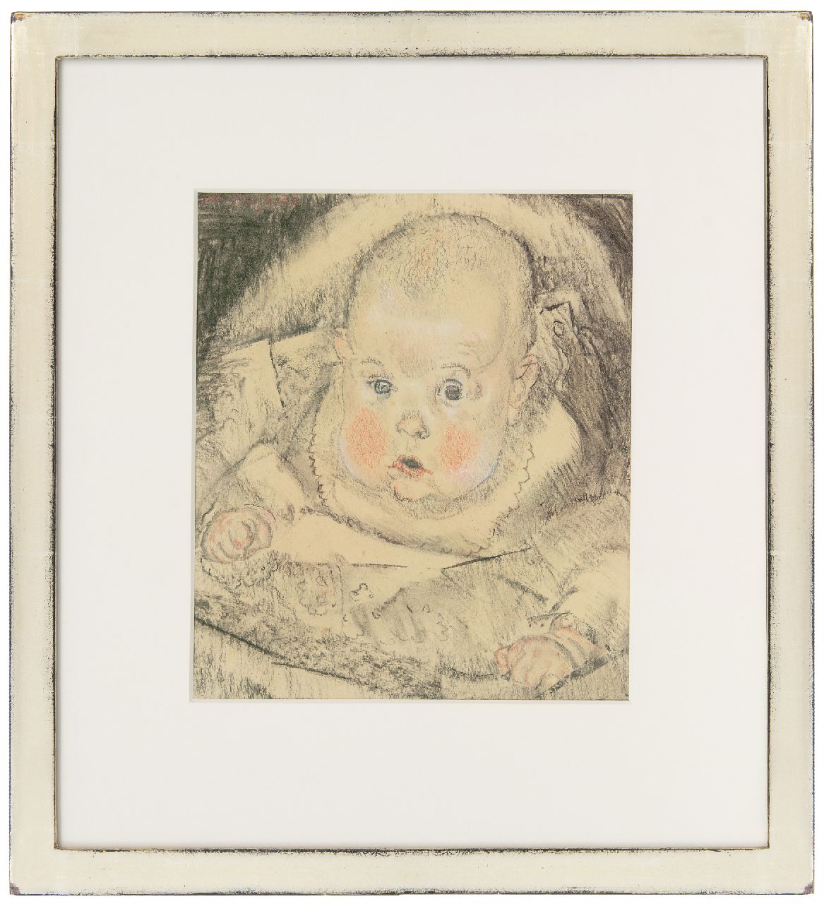 Sluijters J.C.B.  | Johannes Carolus Bernardus 'Jan' Sluijters | Aquarelle und Zeichnungen zum Verkauf angeboten | Baby in der Wiege, Holzkohle und Kreide auf Papier 29,0 x 25,3 cm, Unterzeichnet l.o.