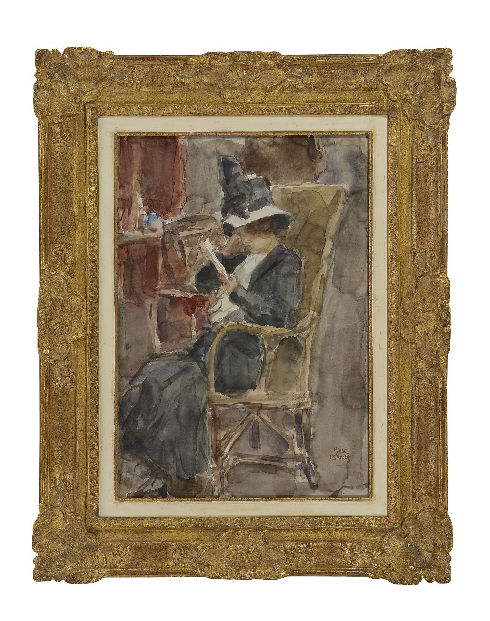 Israels I.L.  | 'Isaac' Lazarus Israels, A woman, reading, Aquarell auf Papier 50,7 x 35,4 cm, signed l.r.