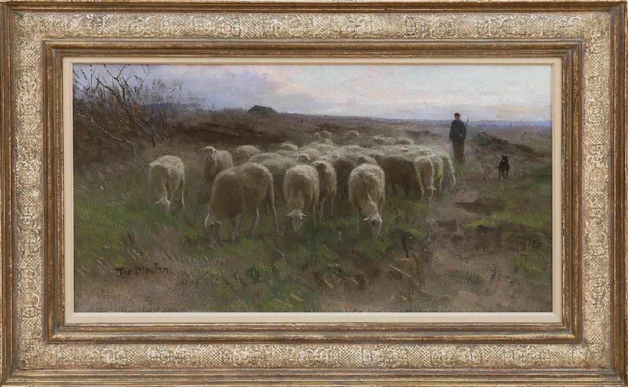 Meulen F.P. ter | François Pieter ter Meulen, Hirt mit Herde auf der Heide, Öl auf Leinwand 34,6 x 61,3 cm, Unterzeichnet l.u.