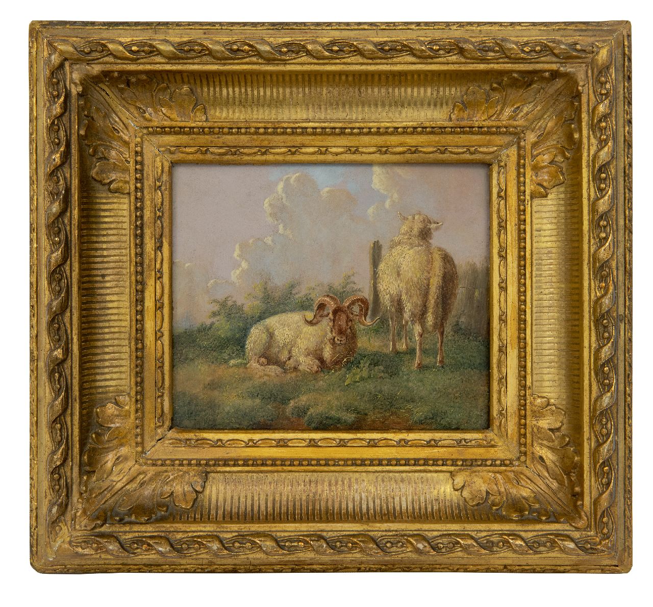 Verhoesen A.  | Albertus Verhoesen | Gemälde zum Verkauf angeboten | Widder und Mutterschaf in sommerlicher Weide, Öl auf Holz 14,5 x 16,5 cm, Unterzeichnet r.v.d.M. und datiert 1845