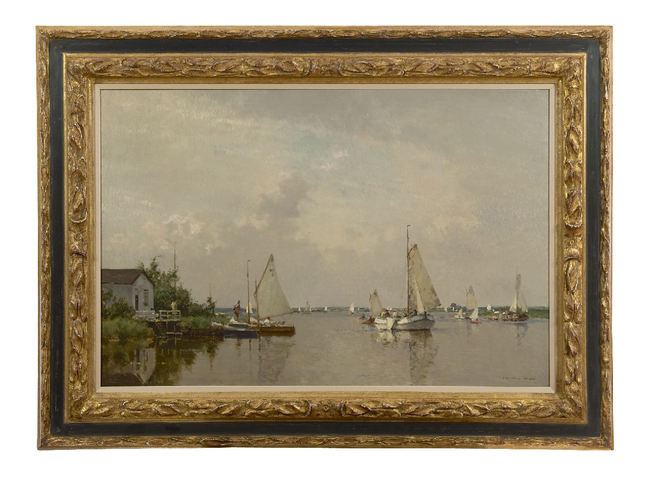 Vreedenburgh C.  | Cornelis Vreedenburgh, A view of a lake with a lemsteraak and other sailing vessels, Öl auf Leinwand 60,2 x 90,2 cm, signed l.r. und dated 1936