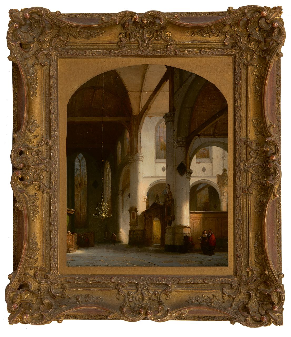 Schenkel J.J.  | Jan Jacob Schenkel, Innenraum der St. Janskerk in Gouda, Öl auf Leinwand 52,0 x 44,2 cm, Unterzeichnet u.r. und   verkocht