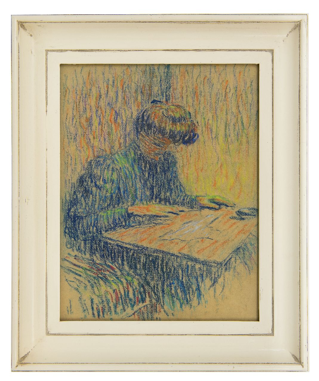 Jouhaud L.  | Léon Jouhaud | Aquarelle und Zeichnungen zum Verkauf angeboten | Die Stickerei, Kreide auf Papier 32,3 x 24,8 cm, signed l.r. monogram und zu datieren 1909