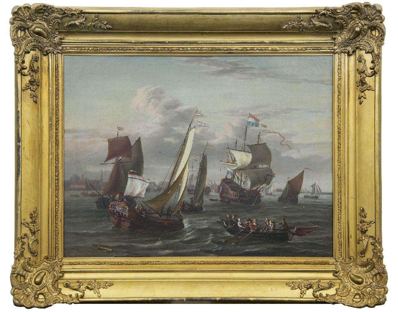 Blaauw J. de | Johannis de Blaauw, Schiffe auf der IJ bei Amsterdam, Öl auf Leinwand 48,3 x 64,5 cm
