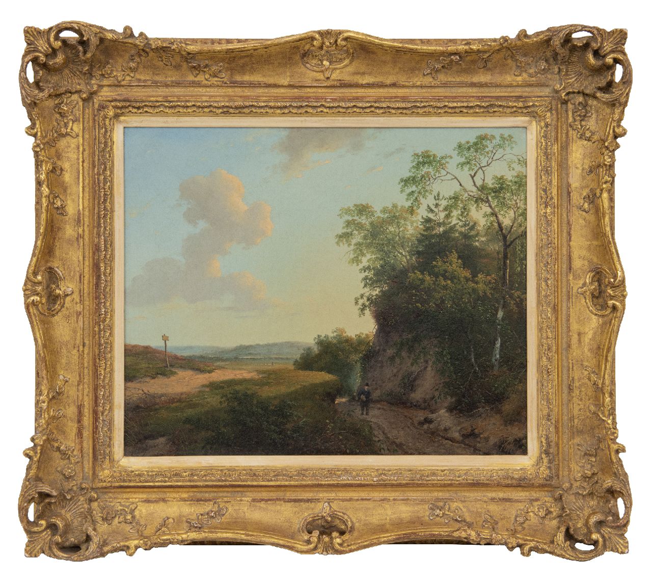Schelfhout A.  | Andreas Schelfhout | Gemälde zum Verkauf angeboten | Landschaft in Geldern mit Spaziergänger, Öl auf Leinwand 33,6 x 41,3 cm, Unterzeichnet l.u. und zu datieren ca. 1830