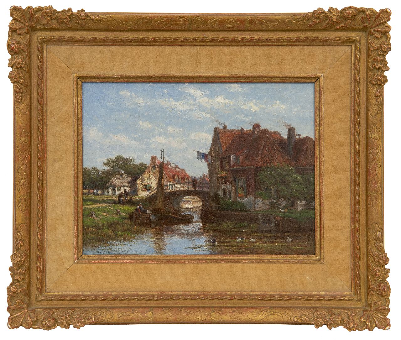 Lokhorst J.N. van | Johan Nicolaas 'Jan' van Lokhorst | Gemälde zum Verkauf angeboten | Dorfkanal mit angelegten Booten, Öl auf Holz 17,9 x 23,9 cm, Unterzeichnet l.u. und datiert 1870