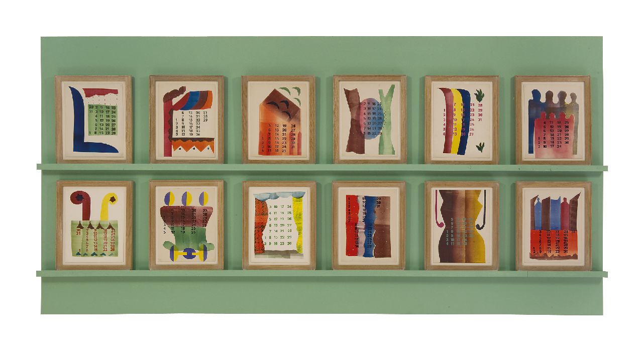 Werkman H.N.  | Hendrik Nicolaas Werkman, Kalender 1944, Chablone und Stempel auf Papier 32,0 x 24,5 cm, gedruckt 1943