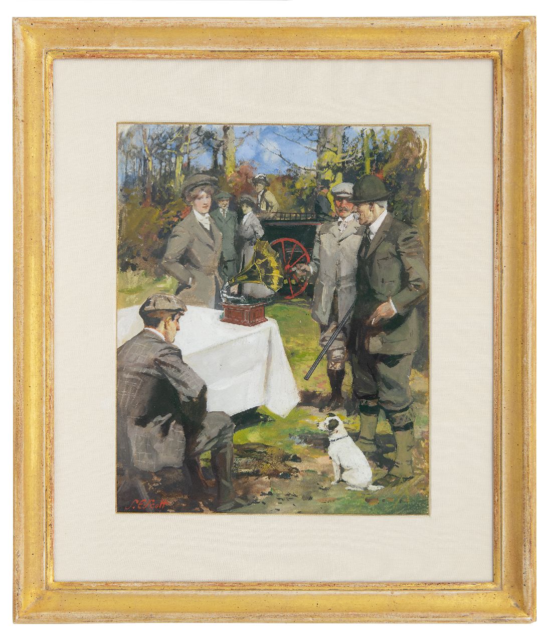 Scott S.E. | Septimus Edwin Scott, Der Plattenspieler von His Master's Voice, Aquarell und Gouache auf Malerholzfaser 32,2 x 25,0 cm, Unterzeichnet l.u. Scott S.E. | Septimus Edwin Scott, Der Plattenspieler von His Master's Voice, Aquarell und Gouache auf Malerholzfaser 32,2 x 25,0 cm, Unterzeichnet l.u.