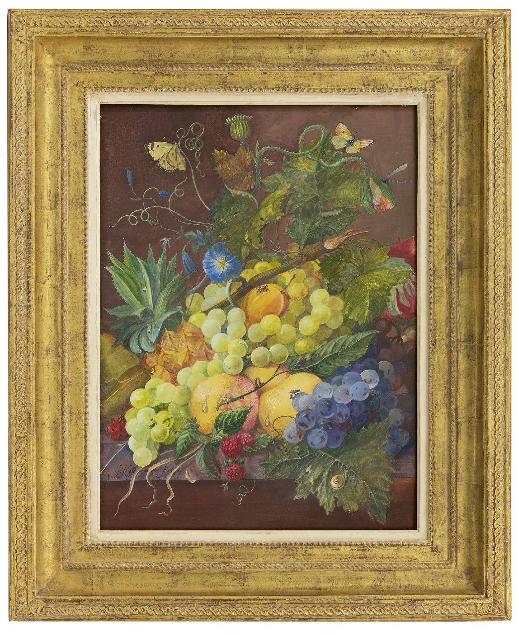 Keldermans J.  | J. Keldermans | Aquarelle und Zeichnungen zum Verkauf angeboten | Stilleben mit Blumen und Obst, Gouache auf Papier 43,2 x 32,0 cm, Unterzeichnet l.u. und datiert 18(?)2