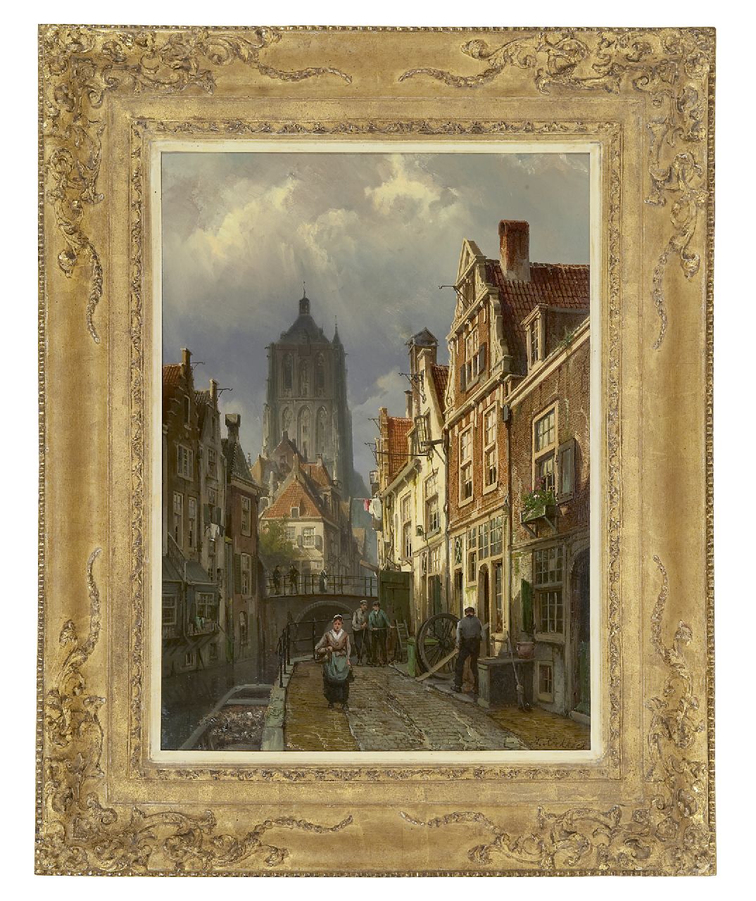 Koekkoek W.  | Willem Koekkoek, Holländischer Stadtblick mit dem Turm der st. Catharinakirche von Den Briel, Öl auf Leinwand 60,0 x 43,8 cm, Unterzeichnet r.u.