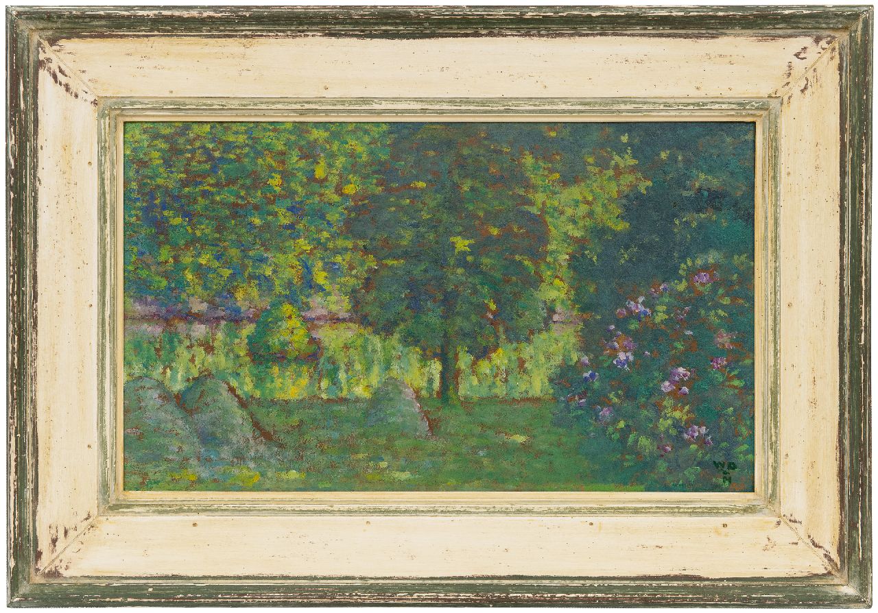 Degouve de Nuncques W.  | William Degouve de Nuncques, Anblick auf einen Parkteich, Öl auf Holzfaser 29,4 x 50,0 cm, Unterzeichnet r.u. mit Initialen