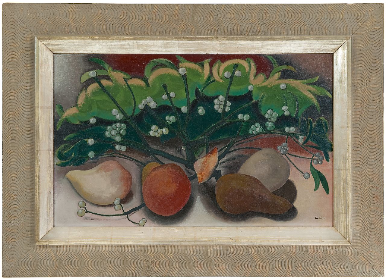 Herbin A.  | Auguste Herbin | Gemälde zum Verkauf angeboten | Stilleben mit Birnen und Mistelzweig, Öl auf Leinwand 38,7 x 61,2 cm, Unterzeichnet r.u. und zu datieren um 1921