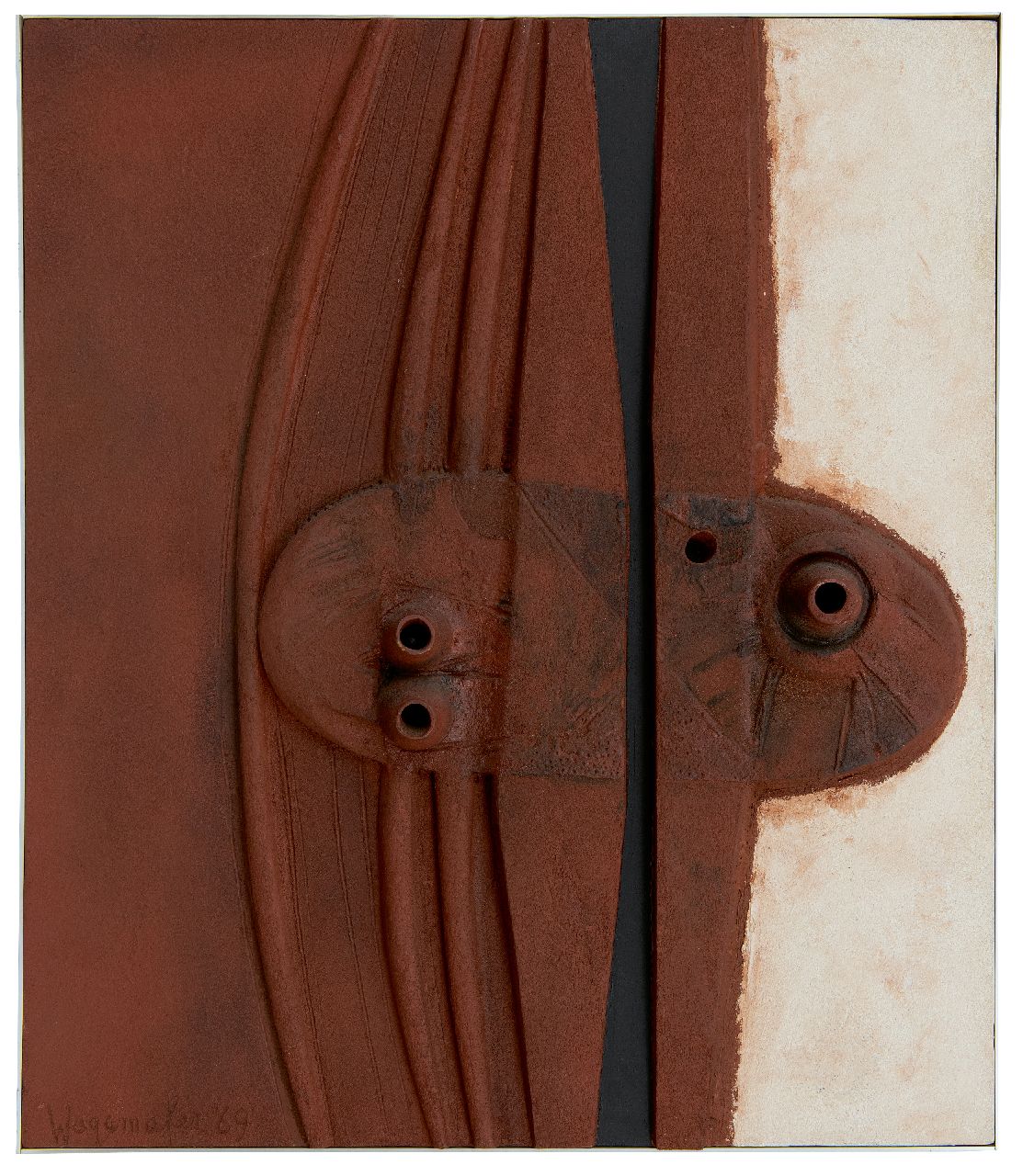 Wagemaker A.B.  | Adriaan Barend 'Jaap' Wagemaker, Rostrot, Gemischte Technik auf Holzfaser 76,0 x 66,0 cm, Unterzeichnet l.u. und datiert '69