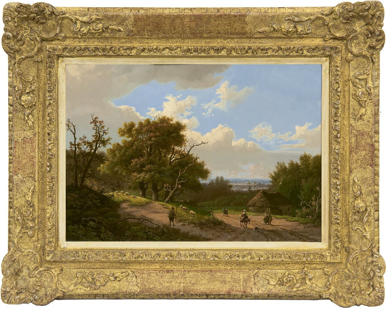 Koekkoek I M.A.  | Marinus Adrianus Koekkoek I, Waldlandschaft und Hirt mit seiner Herde, Öl auf Holz 24,5 x 34,9 cm, Unterzeichnet r.u. und datiert 1851