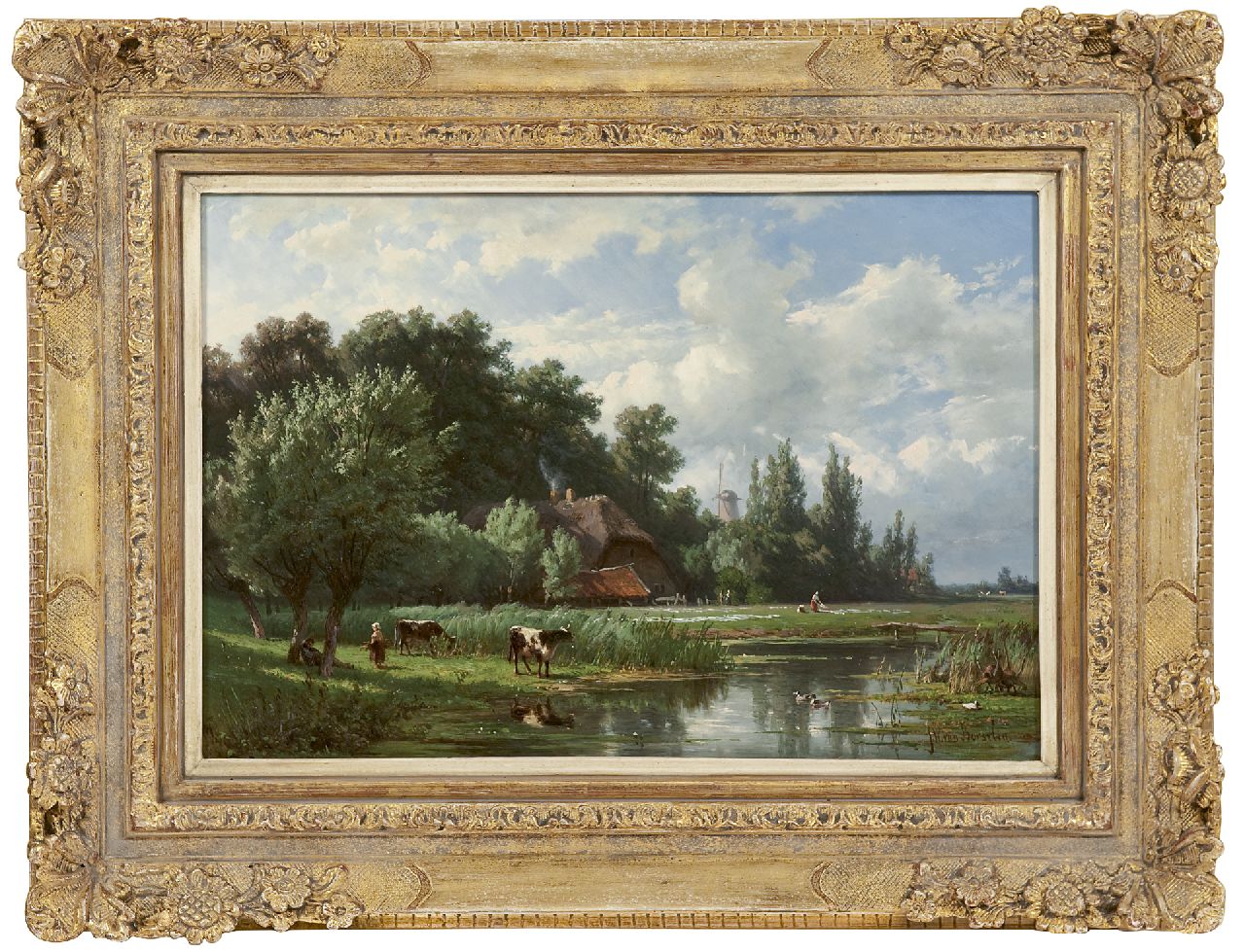 Borselen J.W. van | Jan Willem van Borselen, A Dutch polder landscape, Öl auf Holz 30,2 x 44,3 cm, signed l.r.