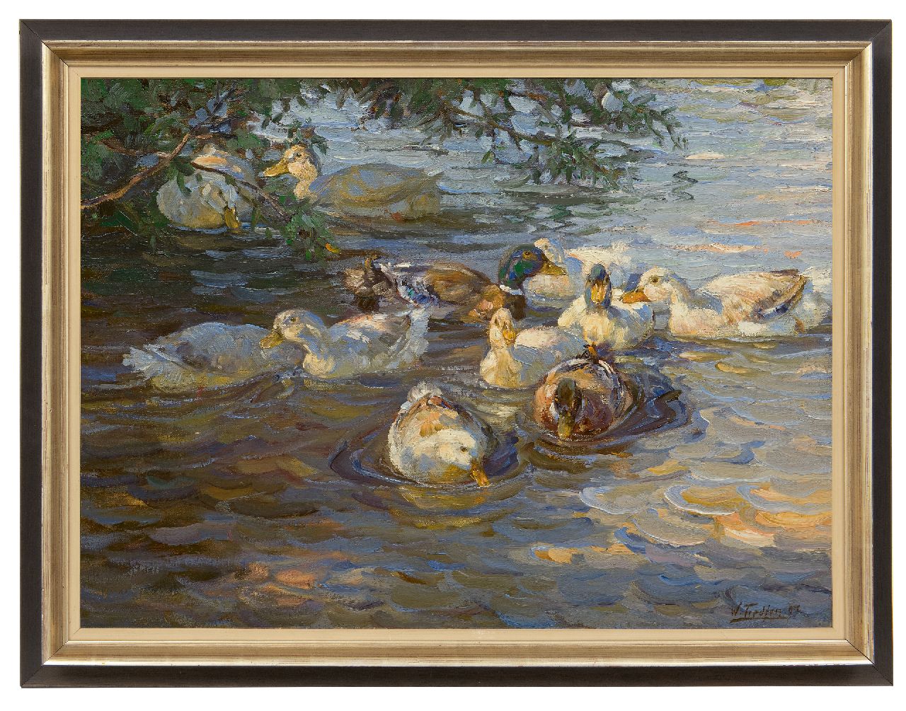 Tiedjen C.F.M.W.  | Carl Friedrich Martin Wilhelm 'Willy' Tiedjen | Gemälde zum Verkauf angeboten | Enten im Teich, Öl auf Leinwand 60,0 x 80,0 cm, Unterzeichnet r.u. und datiert '07