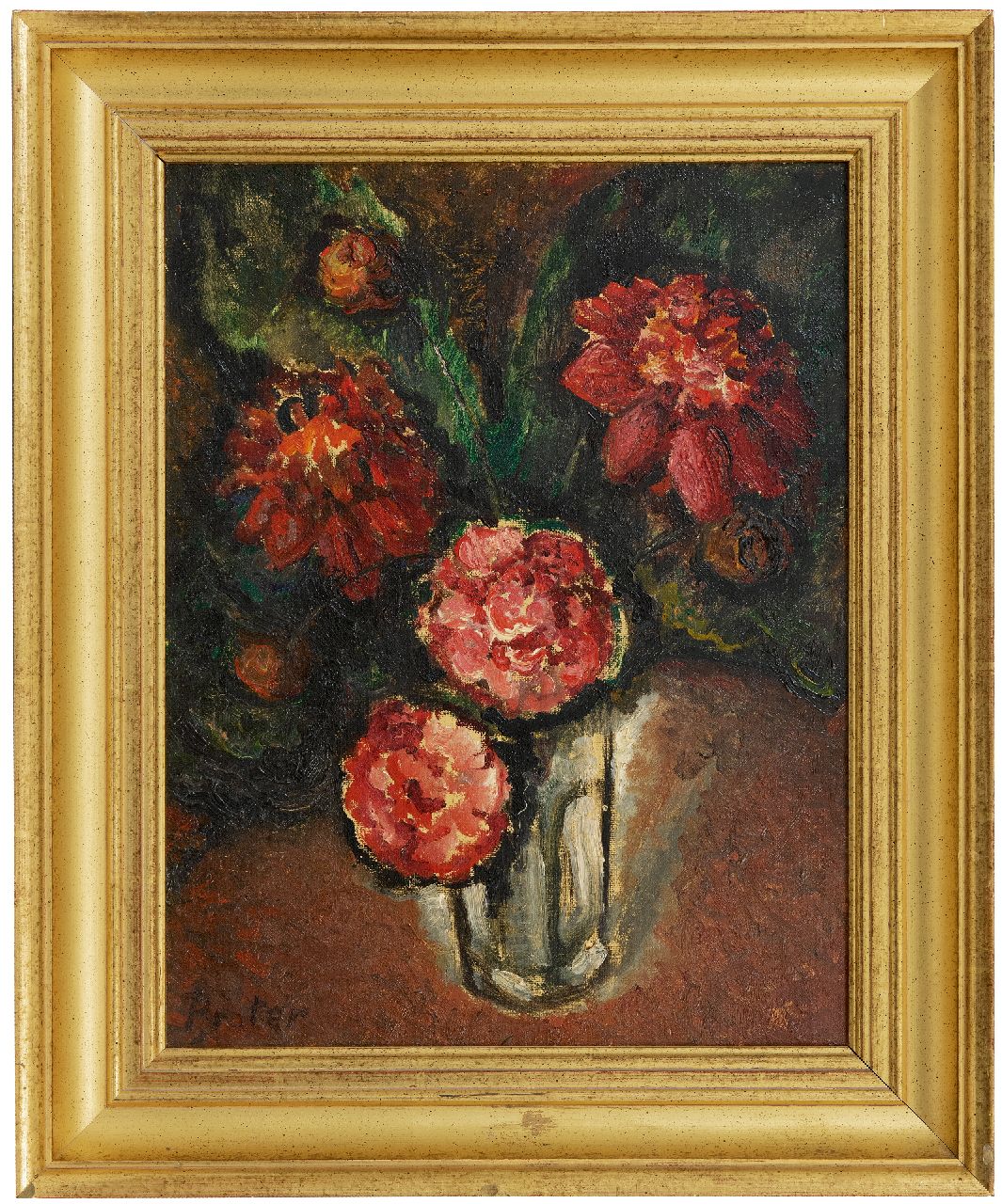 Praetere J. De | Jules De Praetere | Gemälde zum Verkauf angeboten | Rote Blumen, Öl auf Leinwand 45,7 x 34,7 cm, Unterzeichnet r.u.