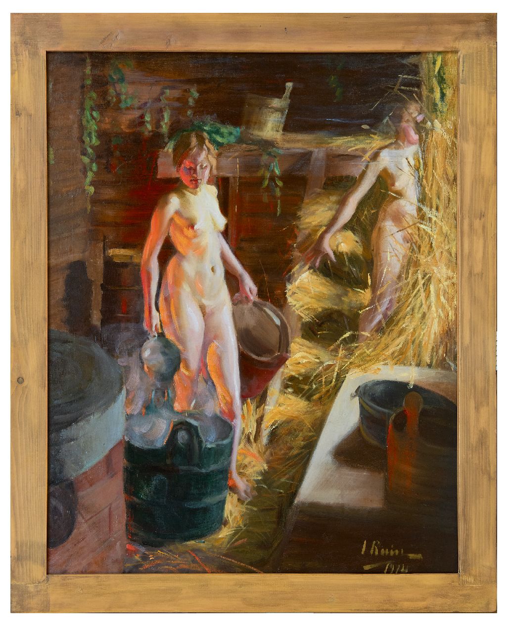 Ruin I.L.  | Ingrid Linnea Ruin | Gemälde zum Verkauf angeboten | Zwei Mädchen in der Sauna, Öl auf Leinwand 92,3 x 76,3 cm, Unterzeichnet r.u. und datiert 1914