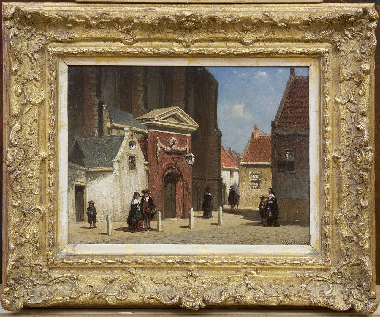 Vertin P.G.  | Petrus Gerardus Vertin | Gemälde zum Verkauf angeboten | Gesicht auf der 'Waalse Kirche', Haarlem, Öl auf Holz 19,0 x 25,0 cm, Unterzeichnet r.u.