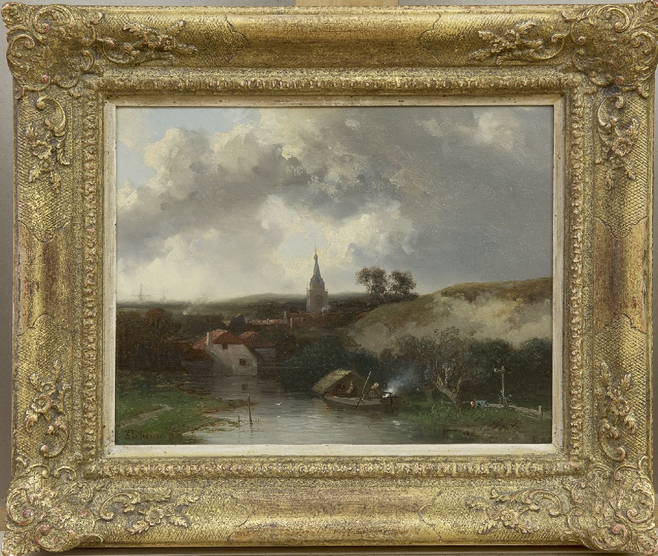 Verveer S.L.  | 'Salomon' Leonardus Verveer | Gemälde zum Verkauf angeboten | Kleines Dorf in den Dünen, Öl auf Holz 19,7 x 25,3 cm, Unterzeichnet l.u. und datiert um 1857-1860