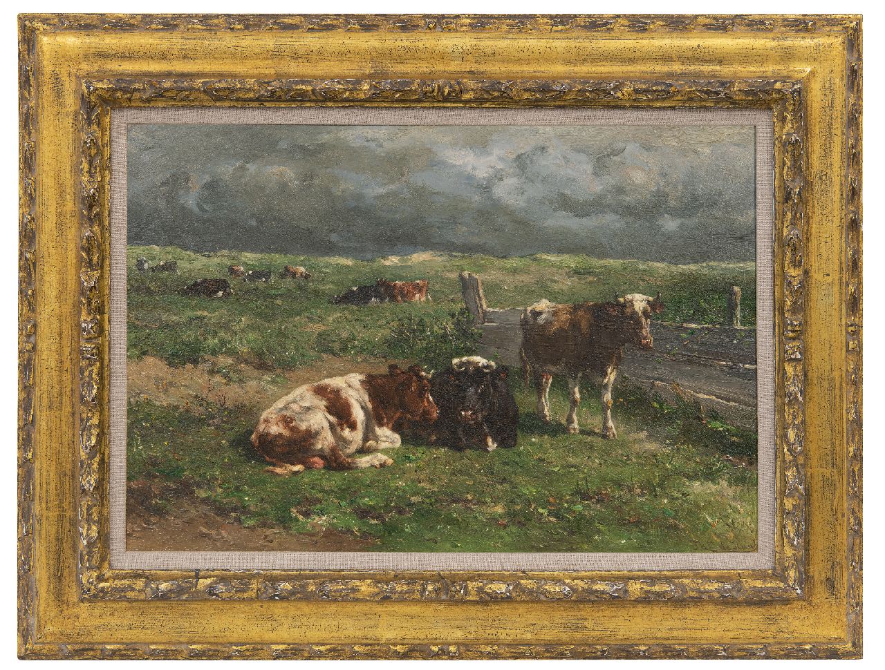 Haas J.H.L. de | Johannes Hubertus Leonardus de Haas | Gemälde zum Verkauf angeboten | Ruhendes Vieh in einer Weide, Öl auf Holz 31,3 x 47,1 cm, Unterzeichnet r.u.