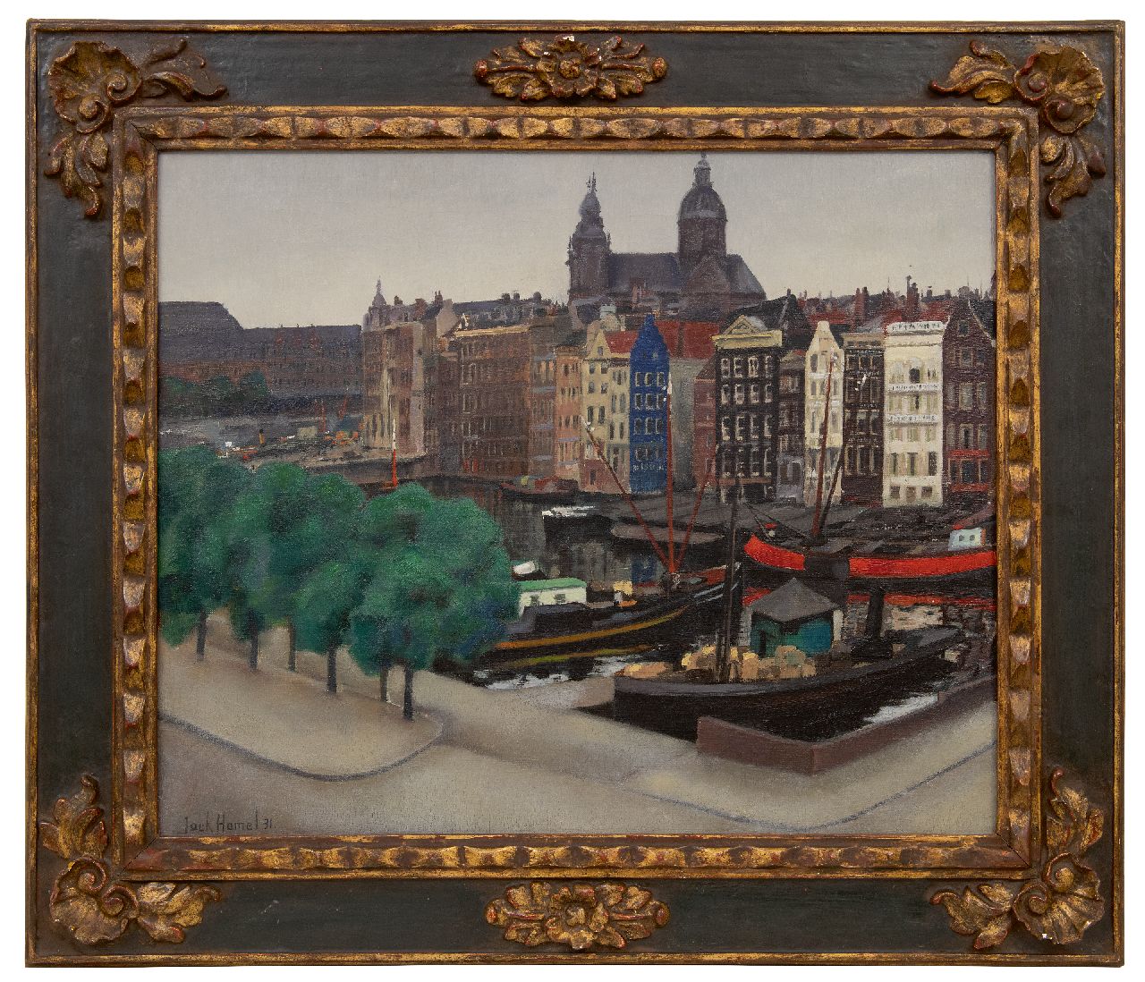 Hamel J.G.  | Jacobus Gerardus 'Jack' Hamel | Gemälde zum Verkauf angeboten | Ansicht auf die Damrak mit Sicht auf die St.-Nicolaaskerk, Öl auf Leinwand 50,3 x 60,0 cm, Unterzeichnet u.l. und datiert '31