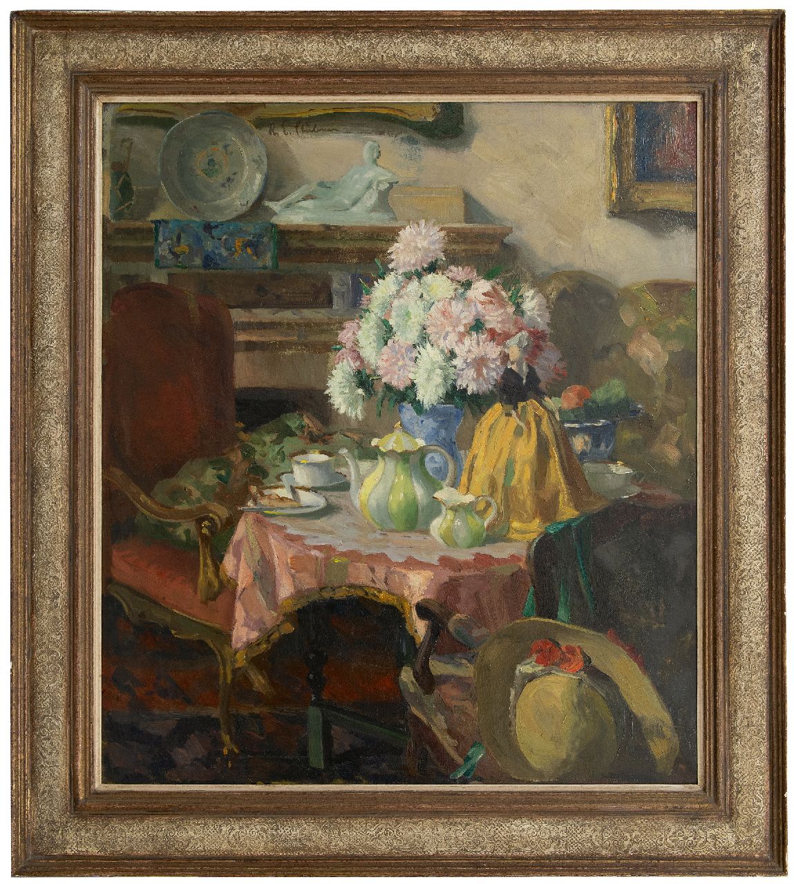 Stübner R.E.  | Robert Emil Stübner | Gemälde zum Verkauf angeboten | Nachmittagstee, Öl auf Leinwand 95,0 x 85,0 cm, Unterzeichnet l.o.i.d.M.