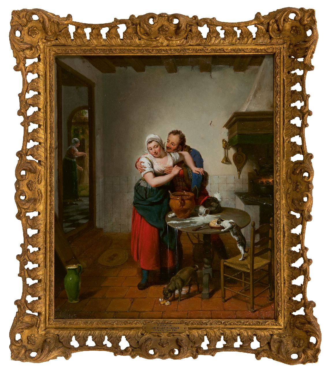 Pieneman J.W.  | Jan Willem Pieneman, Der heisse Freier, Öl auf Holz 38,8 x 32,3 cm, Unterzeichnet u.l. und datiert 1814