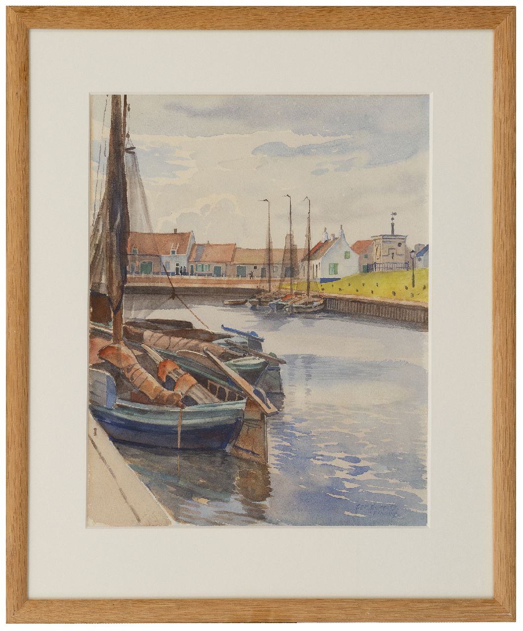 Gerrits G.J.  | Gerrit Jacobus 'Ger' Gerrits | Aquarelle und Zeichnungen zum Verkauf angeboten | Der Hafen von Elburg, Aquarell auf Papier 37,7 x 30,9 cm, Unterzeichnet r.u. und zu datieren um 1939