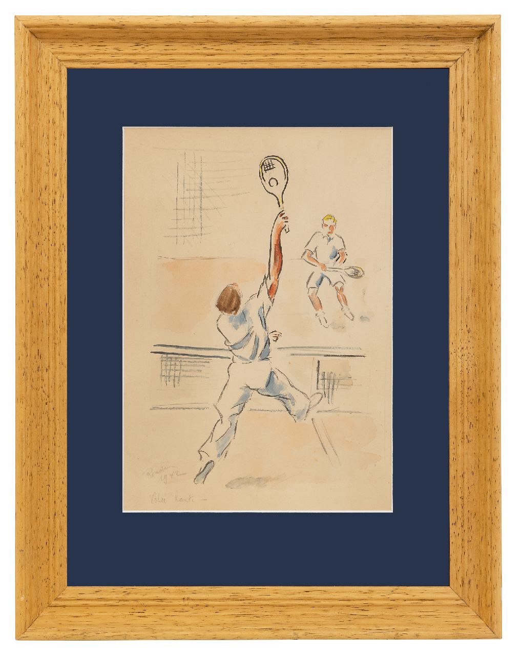 Franse School, 20e eeuw | Franse School, 20e eeuw | Aquarelle und Zeichnungen zum Verkauf angeboten | Tennisspieler, Gemischte Technik auf Papier 27,5 x 19,5 cm, Unterzeichnet l.u. ( 'Ronde' unklar) und datiert 1942 Franse School, 20e eeuw | Franse School, 20e eeuw | Aquarelle und Zeichnungen zum Verkauf angeboten | Tennisspieler, Gemischte Technik auf Papier 27,5 x 19,5 cm, Unterzeichnet l.u. ( 'Ronde' unklar) und datiert 1942
