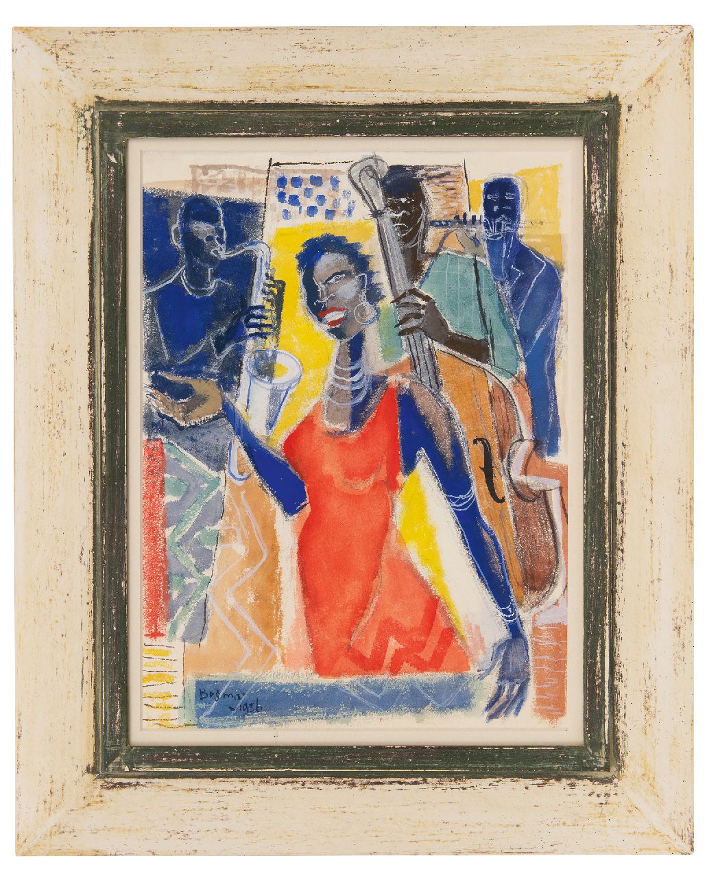 Bosma W.  | Willem 'Wim' Bosma | Aquarelle und Zeichnungen zum Verkauf angeboten | Sarah Vaughan und Band, Gouache auf Papier 39,0 x 29,0 cm, Unterzeichnet u.l. und datiert 1956