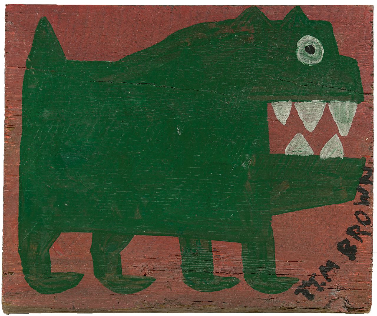 Brown T.  | Timothy 'Tim' Brown, Grüner Hund, Acryl auf Holz 34,0 x 39,2 cm, Unterzeichnet r.u. und zu datieren um 1960-1970