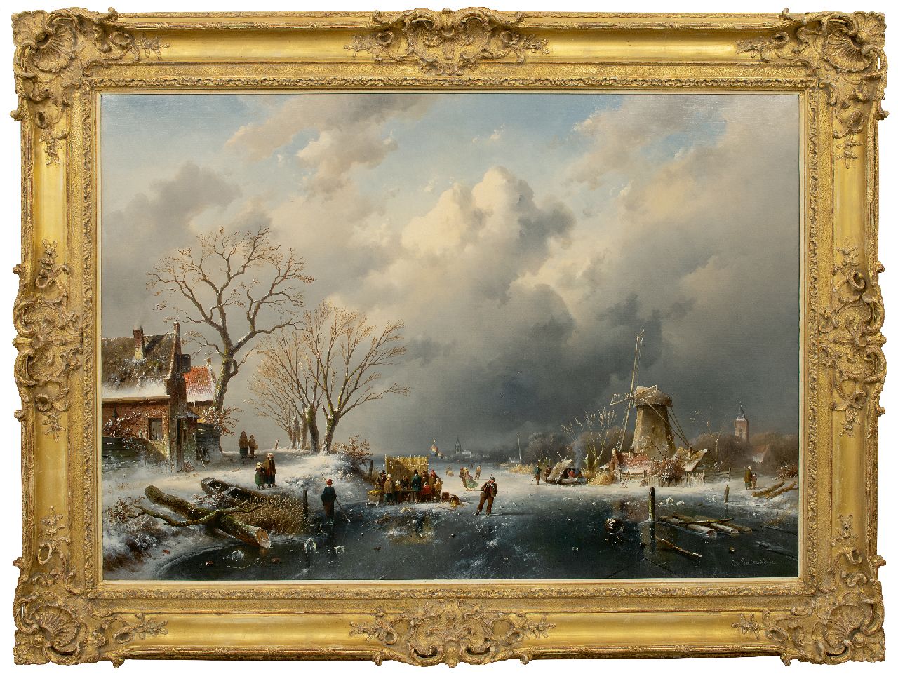 Leickert C.H.J.  | 'Charles' Henri Joseph Leickert, Hollandse winter met koek en zopie, Öl auf Leinwand 98,0 x 141,0 cm, gesigneerd rechtsonder und gedateerd 1862